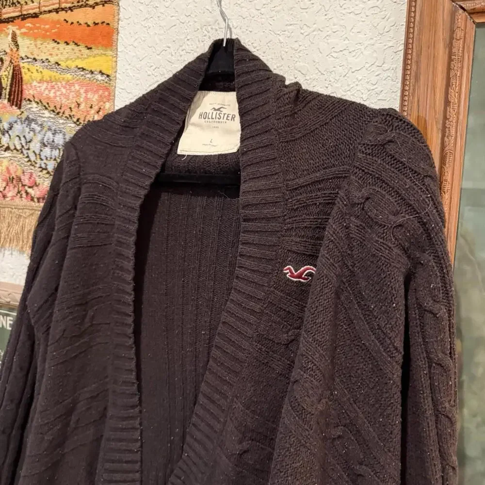 Vintage 00s‎ RARE Hollister Brown Open Cardigan Knit Designer Sweater Size Large